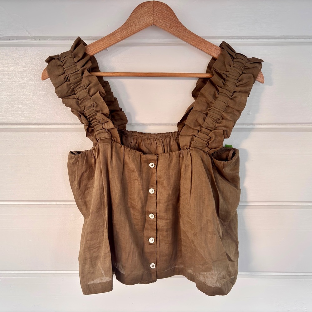 FRAME | Ruffle Strap Tank Small | Moss - Picture 4 of 6